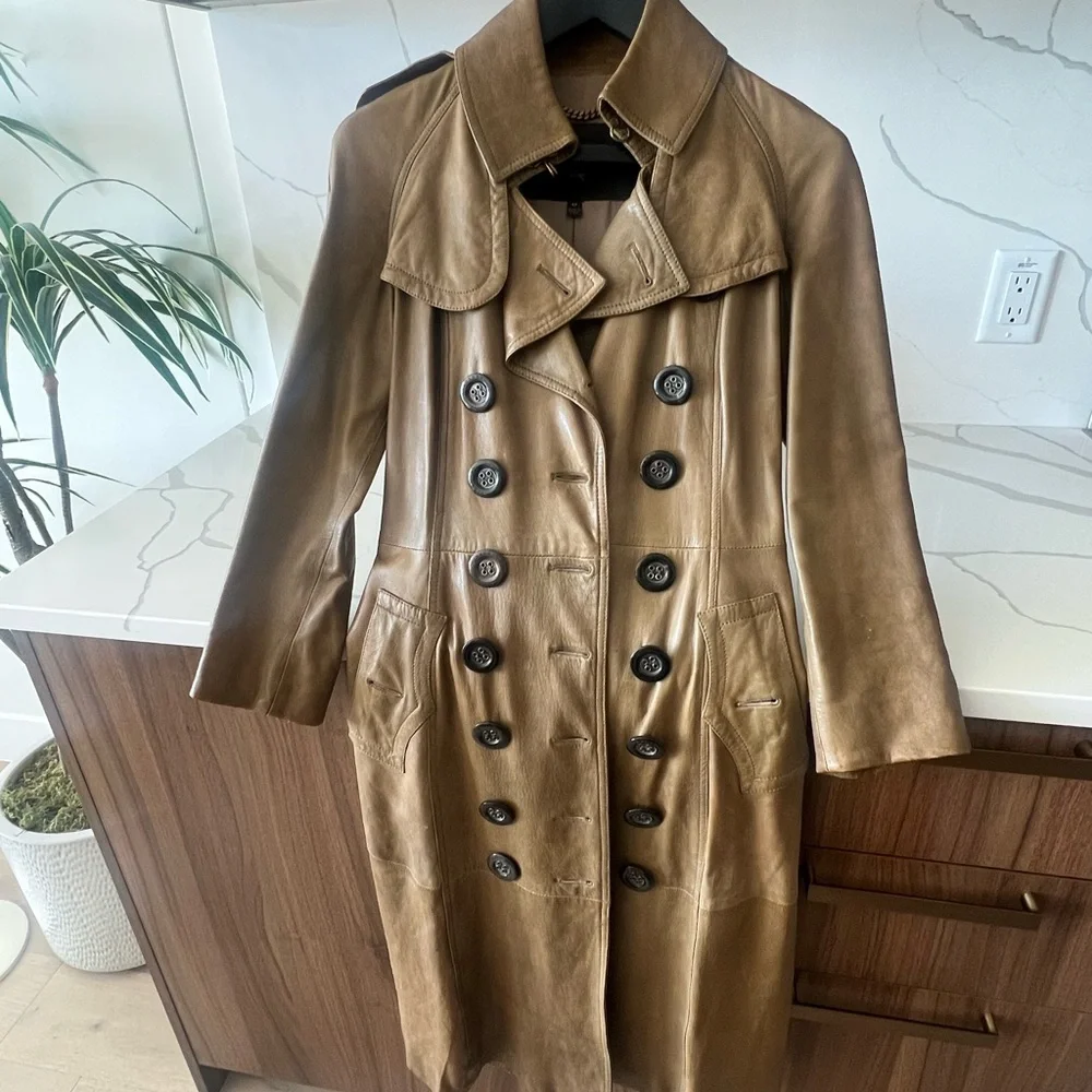 Burberry Leather Trench Double-Breasted Coat - Picture 1 of 10